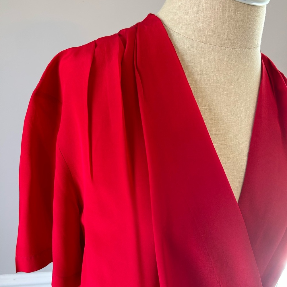 Red Silk Blouse Vintage Beautiful - image 2